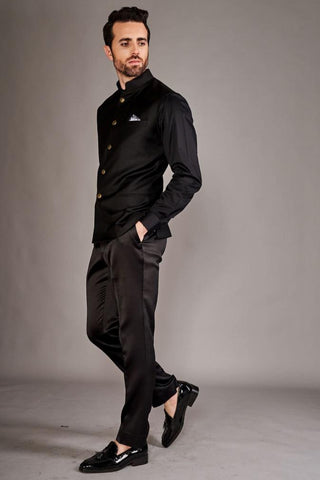 Black classic bundi with black chinese collar shirt