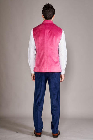 Baby pink velvet classic bundi with white chinese collar shirt