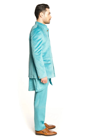 Blue velvet classic bandhgala suit