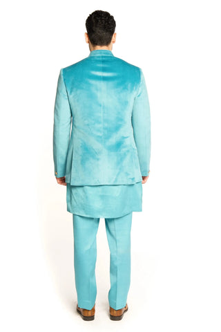 Blue velvet classic bandhgala suit