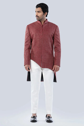 Maroon gold and badla embroidered fusion jacket