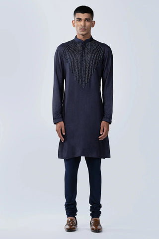 Blue frenchknot yolk embroidered kurta