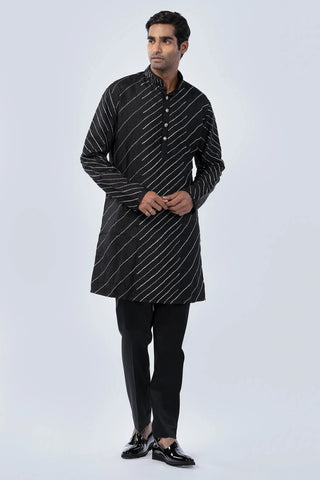 Black silver resham line embroidered kurta