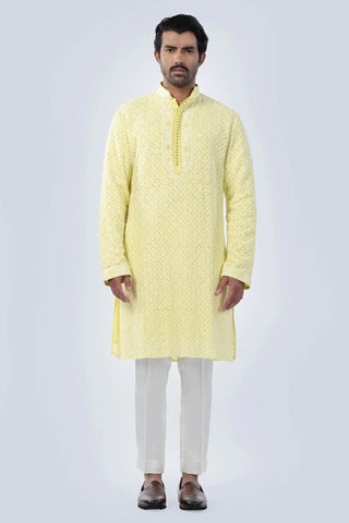 Yellow chikankaari kurta