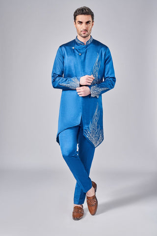 Blue silver thread embroidered over lap kurta