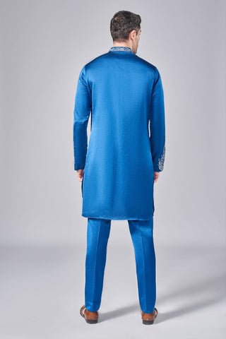 Blue silver thread embroidered over lap kurta