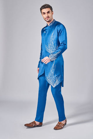 Blue silver thread embroidered over lap kurta