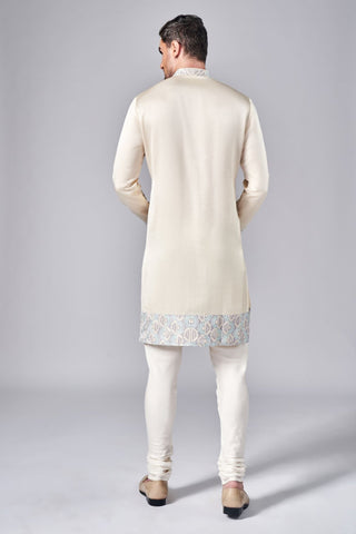 Beige thread embroidered kurta