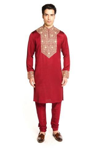 Maroon marodi embroidered kurta set