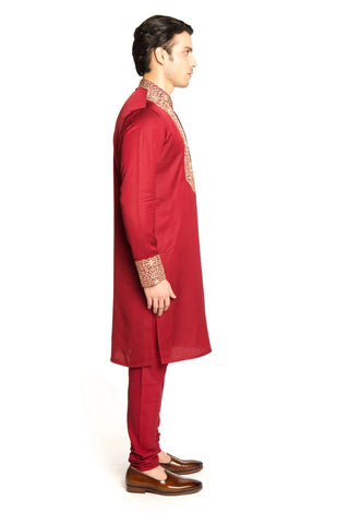 Maroon marodi embroidered kurta set