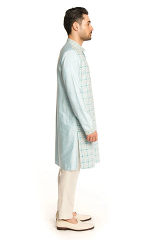 Blue mirror thread work embroidered kurta set