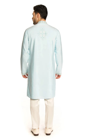 Blue mirror thread work embroidered kurta set