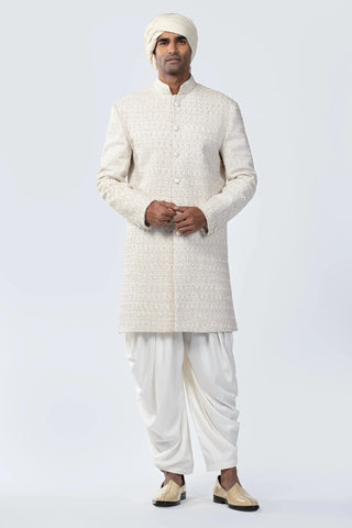 Ivory resham and frenchknot embroidered sherwani