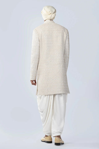 Ivory resham and frenchknot embroidered sherwani