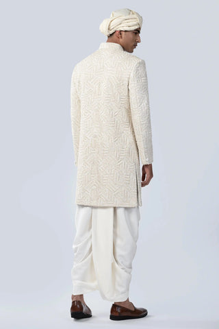 Ivory thread work and champagne frenchknot embroidered sherwani