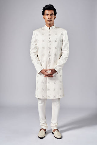 Ivory thread motif embroidered sherwani