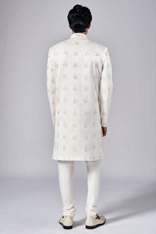 Ivory thread motif embroidered sherwani