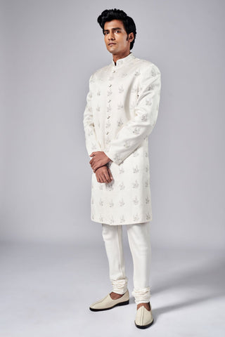 Ivory thread motif embroidered sherwani