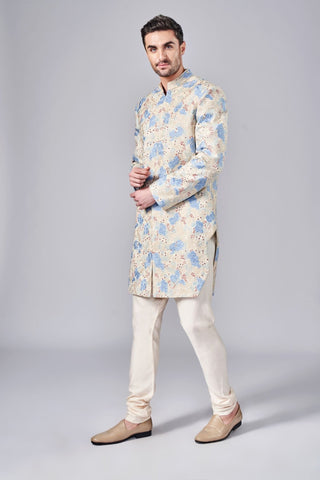 Ivory thread cut dana all over embroidered sherwani