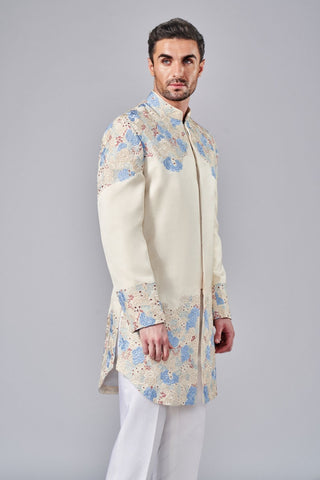 Ivory thread cut dana placement embroidered sherwani