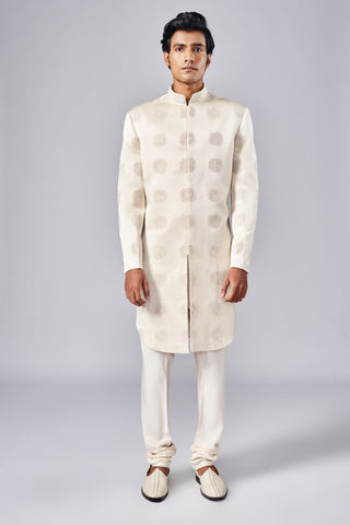 Beige placement cut dana bead embroidered sherwani