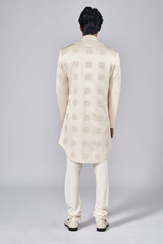 Beige placement cut dana bead embroidered sherwani