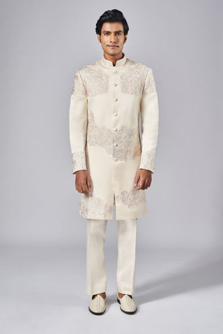 Ivory placement thread and cut dana embroidered sherwani