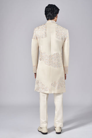 Ivory placement thread and cut dana embroidered sherwani