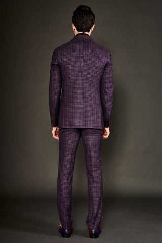 Maroon checks notch lapel suit