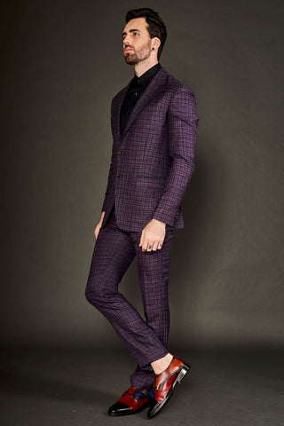 Maroon checks notch lapel suit