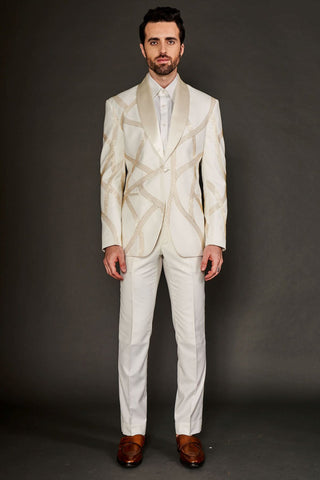 Ivory gold cut dana embroidered shawl lapel tuxedo