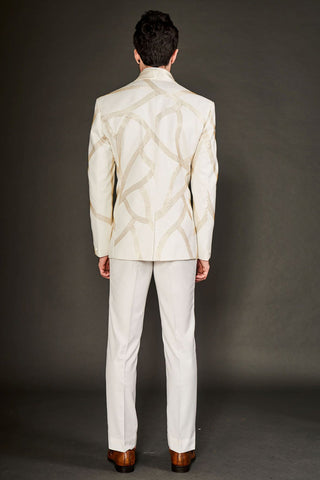 Ivory gold cut dana embroidered shawl lapel tuxedo