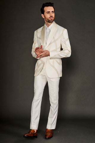 Ivory gold cut dana embroidered shawl lapel tuxedo