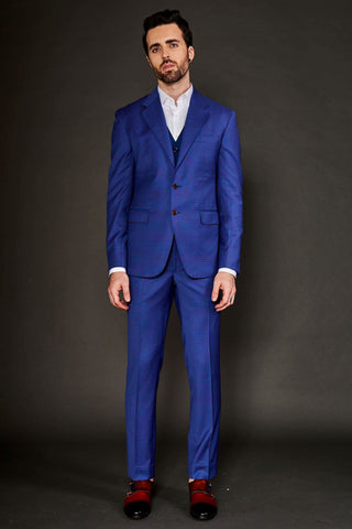 Blue and red checks notch lapel suit