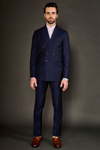 Navy blue chalk stripe double breasted suit