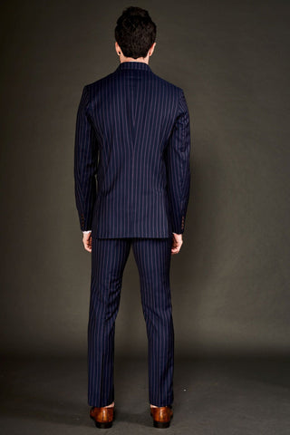 Navy blue chalk stripe double breasted suit