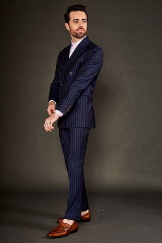 Navy blue chalk stripe double breasted suit