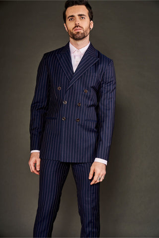 Navy blue chalk stripe double breasted suit