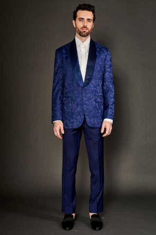 Navy blue camoflauge shawl lapel tuxedo suit