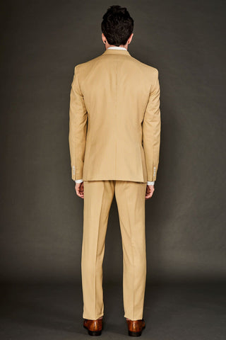 Beige pin stipe double breasted suit