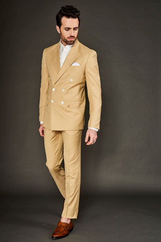 Beige pin stipe double breasted suit