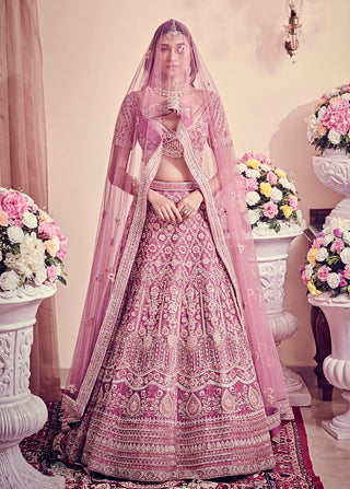 Dull magenta embroidery lehenga set