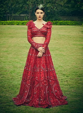 Urban red lehenga and blouse