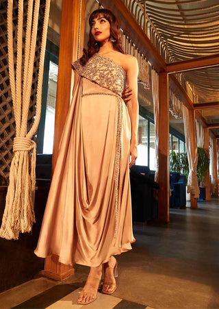 Golden oscar one-shoulder dress