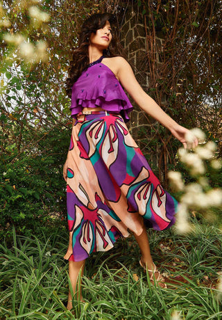 Purple silk layered top and skirt