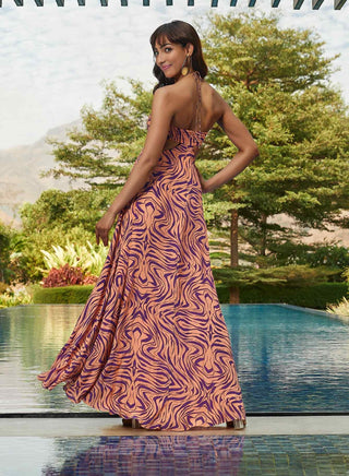 Peach cut out printed maxi dress