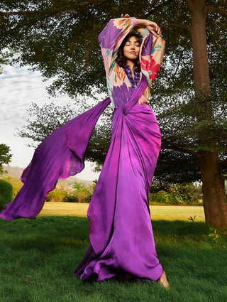 Purple iris drape saree and blouse