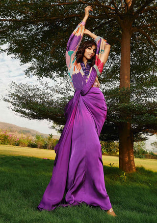 Purple iris drape saree and blouse