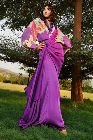 Purple iris drape saree and blouse