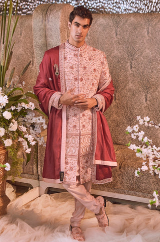 Rose smoke silk sherwani set